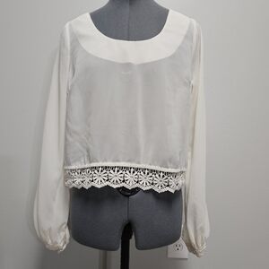 Double Zero Sheer White Long Sleeve Blouse Women's Medium Boho Neutral Coastal